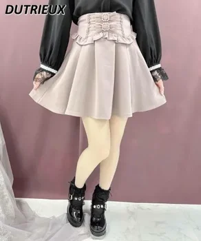 Japán bánya Lolita dupla masni Organza szoknya női egyszínű lányok édes aranyos rakott szoknyák magas derékú nyári rövid szoknya