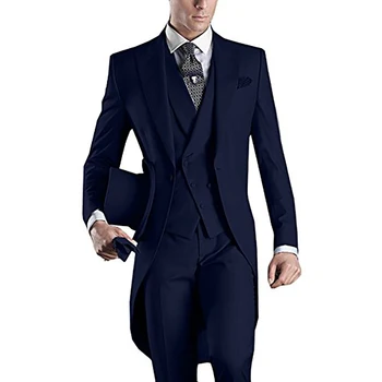 Tuxedo öltönyök férfiaknak Hosszú kabát Esküvői jelmez Blézer Hivatalos Terno Vőlegény Masculinos Háromrészes kabát nadrág Mellény egyedi készítésű
