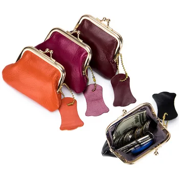 Női érme pénztárca Retro design Valódi bőr csipesz pénztárca Mini pénztárca Hölgy lány Diák kreatív mini pénz rúzs tároló táska