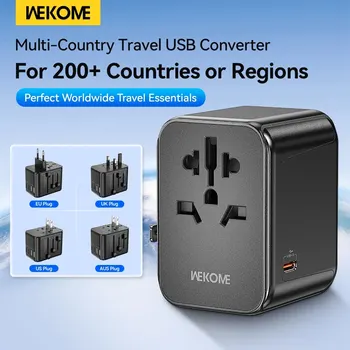 WEKOME univerzális utazási adapter 2 USB és 3 Type-C porttal Kombinált utazási átalakító adapter 224 ország számára Egyesült Királyság USA EU csatlakozó