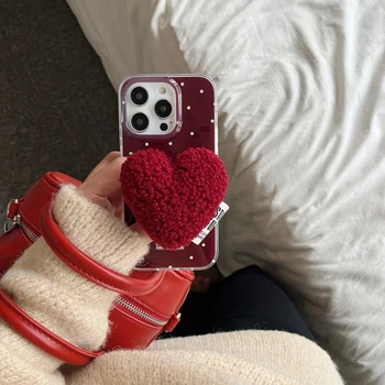 Red kerek pont plüss szerelem tartóval zsinóros telefontok iPhone 15 14 13 12 Pro Max készülékhez