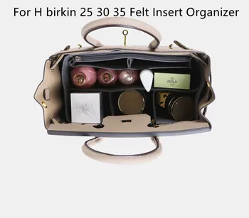 filc szövet betéttáska szervező H-Birkins táskához 25 30 35 Kézitáska-szervező Női utazási hordozható kozmetikai belső táskák
