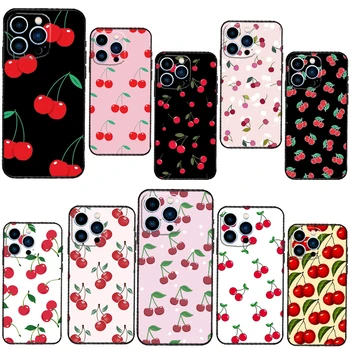 Fekete rózsaszín cseresznye Coque iPhone XR XS Max X 12 13 Mini 6S 7 8 Plus SE 2020 11 12 13 Pro Max telefontok