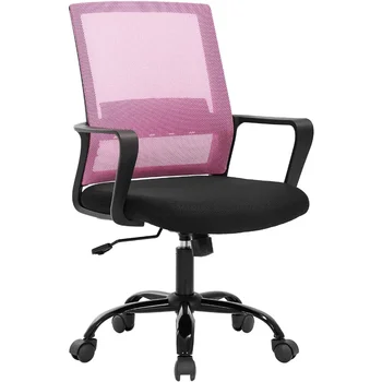 Irodai szék, hálós munkaszék, ergonomikus adminisztratív számítógépes szék, állítható magasságú, gördülő és forgatható, rózsaszín