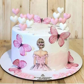 1 készlet Gyönyörű pillangó vissza lány születésnapi torta feltétjei születésnapi esküvői leánybúcsú parti cupcake dekorációk nőknek