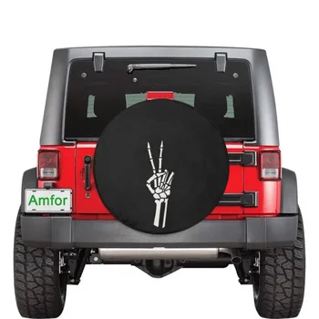 Csontváz békejel - Pótkerékfedél Jeep Wrangler, Jeep Liberty, 2021 Bronco, RV, Camper számára - opcionális tolatókamera lyuk