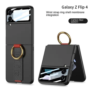 Galvanizált szénszálas telefontok Samsung Galaxy Z Flip 4 készülékhez 3 Flip4 Flip3 gyűrűs bőr csuklópánt ütésálló kemény borító