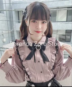 Japán Kawaii csipke fodros ing női Y2k rózsaszín csokorblúz haradzsuku aranyos női felsők 2023 Új divat Lolita Blusas Femme