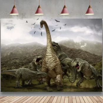 Brontosaurus Tyrannosaurus támadás Dinoszaurusz Park téma Háttér Fotózás Háttér a fiú születésnapi partihoz Banner dekoráció
