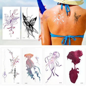 Vízálló Absztrakt lányok Tetováló matricák Ideiglenes gyermekek tetoválás női matricák Óceáni medúza Szépség Flash Tatoos Aranyos