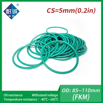 1db/lot gumigyűrű zöld FKM O gyűrű tömítések vastagsága 5mm OD85/90/100/105/110mm gumi O-gyűrűk Üzemanyagmosó