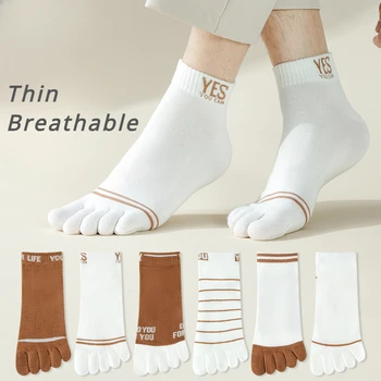 3 vagy 5 pár vékony nyári pamut zokni külön ujjakkal Sport Gym Ötujjas zokni Kiváló minőségű fehér csíkos bokazokni
