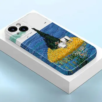 Van-Gogh Oil Art telefontok iPhone 15-höz 14 11 13 12 Pro Max MINI XR X XS 8 7 Plus film Funda keretmintás tok Coque