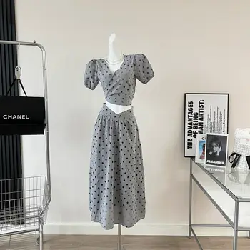 Női nyári virágos szettek Szexi V nyakfelsők + Hosszú nyomtatás Hosszú szoknya design Strandruha Holiday Elastic Derék kétrészes szett