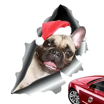 Kutya mágnes autó matricák Lakberendezés 3D matricák dekoratív mágneses matrica karácsonyi sapkát viselő kutyával Autó külső mágnesek