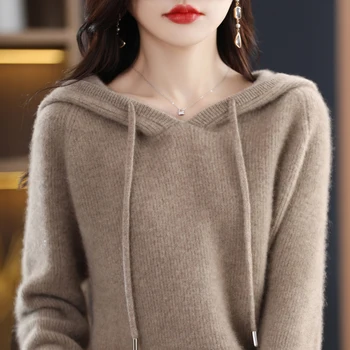 100% tiszta pulóver új női kapucnis kötött laza meleg hosszú ujjú női pulóver sűrített divat puha