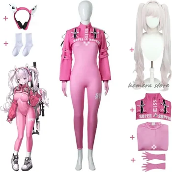 játék Nikke: A győzelem istennője Alice Cosplay jelmez paróka fejhallgató anime szexi nő rózsaszín jumpsuit Halloween szerepjáték öltöny
