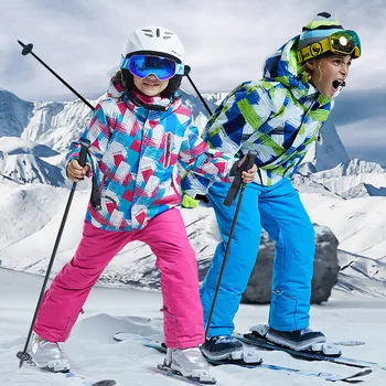 Gyermek téli síruha vízálló szélálló szuper meleg gyerek síkabát és snowboard overall, szett fiúk lány ruhák