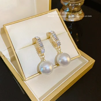koreai luxus gyöngy fülbevaló nőknek Új divatos temperamentum téglalap kristály High-end Sense fülbevaló ékszerek Legújabb