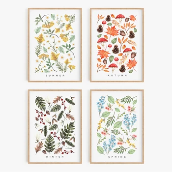 Évszak Virágdiagram Plakátok és nyomatok Nyár Ősz Tél Tavaszi ajándék Virág Oktató vászon Festészet Képek Lakberendezés