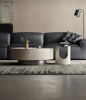 Olasz minimalista kör alakú dohányzóasztal, nappali, háztartási méret, egyszerű, modern, csúcskategóriás rock plate dohányzóasztal