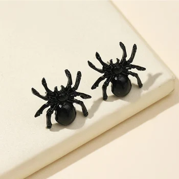 Halloween Black Spider Stud fülbevaló cinkötvözet nyilatkozat fülbevaló Punk Divat Lányok Fiúk Ékszer kiegészítők Ajándék
