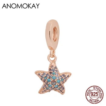 Rózsaarany színű tengeri csillag medál Charm fit Pandora karkötő nyaklánc Real 925 sterling ezüst óceáni gyöngyök