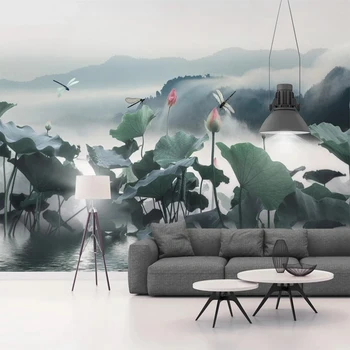Egyéni 3D fotó ködös lótusztó virágok levelek természet táj falfestmény hálószoba nappali TV háttér fali papír lakberendezés