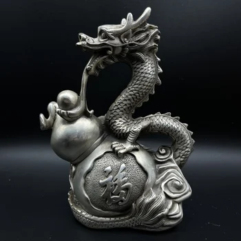 Fehér bronz sárkány Antik tök Fu Long Jubao Pan Long Home Office asztali dekoráció Kézművesség