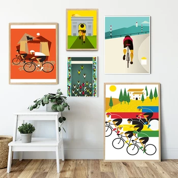 Nordic Plakát Sport Kerékpárverseny Kerékpár nyomtatás Vászon Fali művészet Színes moduláris képek Lakberendezés Nappali festés