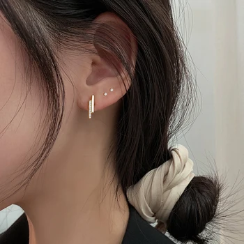 Double Long Strip Bling Gold Color Cubic cirkónium fülbevaló nőknek Lányok Koreai minimalista elegáns ékszer ajándékok SD2383