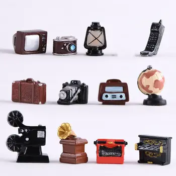 Retro nosztalgikus figura kamera hangrögzítő miniatűrök modell babaház figurális díszek mini gyanta dísz kézműves ajándék