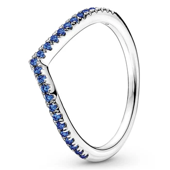 Eredeti pillanatok Időtlen kívánság csillogó kék gyűrű nőknek 925 Sterling ezüst esküvői ajándék divatékszerek