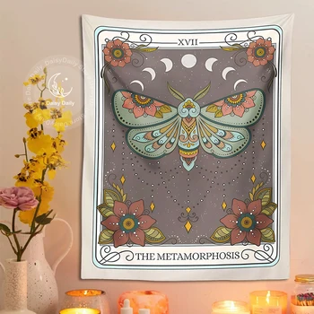 A metamorfózis Tarot kárpit fali lógó misztikus Forestcore Boszorkányos dekoráció Hold Moth Cottagecore Art Home Dorm Dream Decor