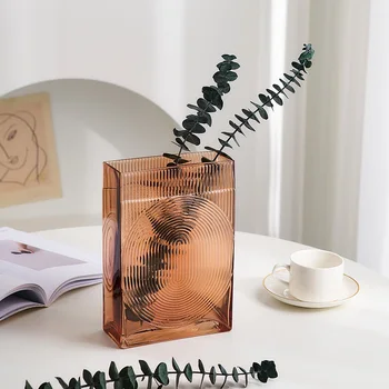 Modern stílusú téglalap csíkos hidropnik váza Lakberendezés Egyszerű nappali asztallap dísz üveg virágcserép Íróasztal kiegészítők