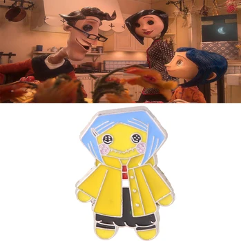 Coraline baba zománc bross A titkos ajtó sárga esőkabát Kislány figura jelvény Brossok nőknek Gyerekeknek hajtókás ékszerek