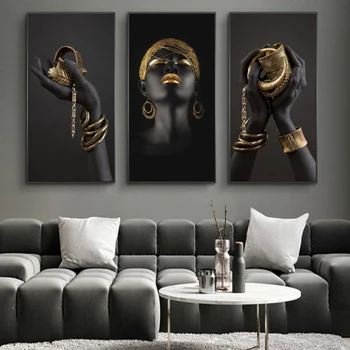 afrikai művésznő vászon plakátok és nyomatok Fekete kéz arany ékszert tartva Olajfestmények nyomtatás vászonra fali képek