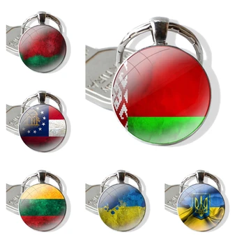 Rajzfilm Kreatív tervezés Divat zászló Grúzia Litvánia Fehéroroszország Medál autó Kulcstartók Kézzel készített üveg Cabochon kulcstartó