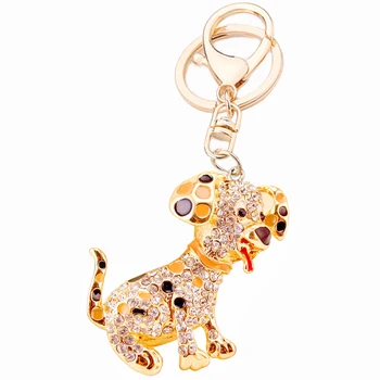 Kiváló minőségű báj kristály aranyos kisállat kutya medál kulcstartó ötvözet kulcstartó női táska kulcstartók divat kreatív ékszer ajándék R161