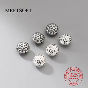 MEETSOFT S925 Sterling Ezüst 10mm Szomorú mintás Lapos gyöngyök Ékszerek DIY kézzel készített fonott karkötők Tartozék nagykereskedelem