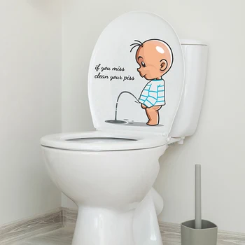 Vicces WC figyelmeztetés WC matricák Gyermek vizelés WC-fedél dekoráció Levehető fali WC-matricák Vadonatúj PVC anyag