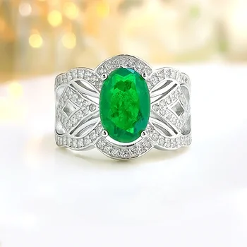 Divatos retro smaragdtojás alakú 925 sterling ezüst gyűrű szett magas széntartalmú gyémánt eljegyzési női ékszerekkel