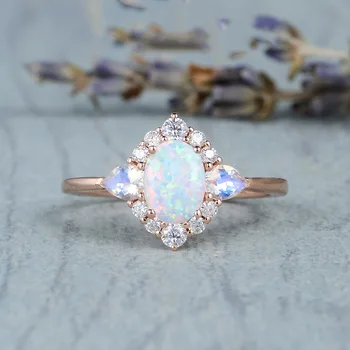 Kiváló rózsa aranyozott tűzfehér opál gyűrű menyasszonyi jegygyűrűk születési kő ékszerek szerető ajándék évfordulós gyűrű ékszerek