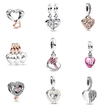 Authentic 925 Sterling Silver Kéttónusú áttört Infinity Heart Charm Bead Fit Pandora karkötő és nyaklánc ékszerek