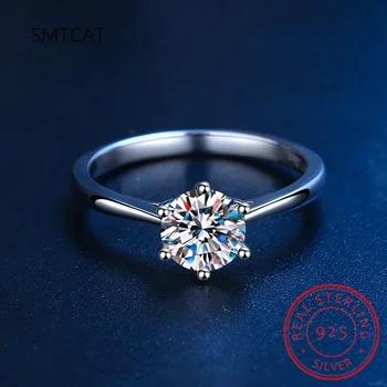 Eredeti 925 sterling ezüst gyűrű Moissanite gyémántok tanúsítvánnyal Finom ékszerek esküvői eljegyzési gyűrűk nőknek