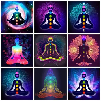 Indiai Buddha meditáció 7 csakra jóga sport Vászon festés Plakátok Nyomatok Fali művészet képek Nappali Home Dekoráció Cuadros