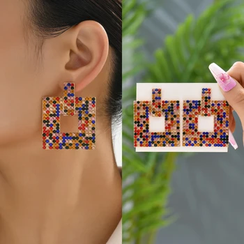 Új többszínű kristályfém lógó szögletes fülbevaló trend Luxus design nyilatkozat piercing fül medál vintage ékszerek nőknek