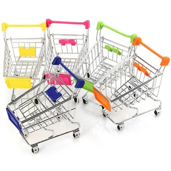 Mini szupermarket bevásárlókocsi Kosár Asztali modell Gyermekjátékok Lakberendezés Tárolás Miniatűr dísz Játék ajándék