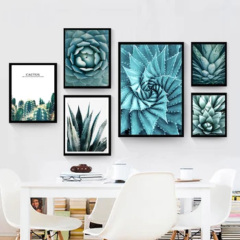 Kaktusz virág Északi vászon Festés Fali művészet Lakberendezés DIY zöld növény Friss modern nyomtatás kép Nappali dekoráció poszter