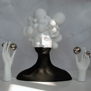 Fekete fehér Luxus kreativitás titokzatos Nő szobor Díszek Hotel dekorációs művészet Kézi gyanta szobor Lakberendezés Ajándékok